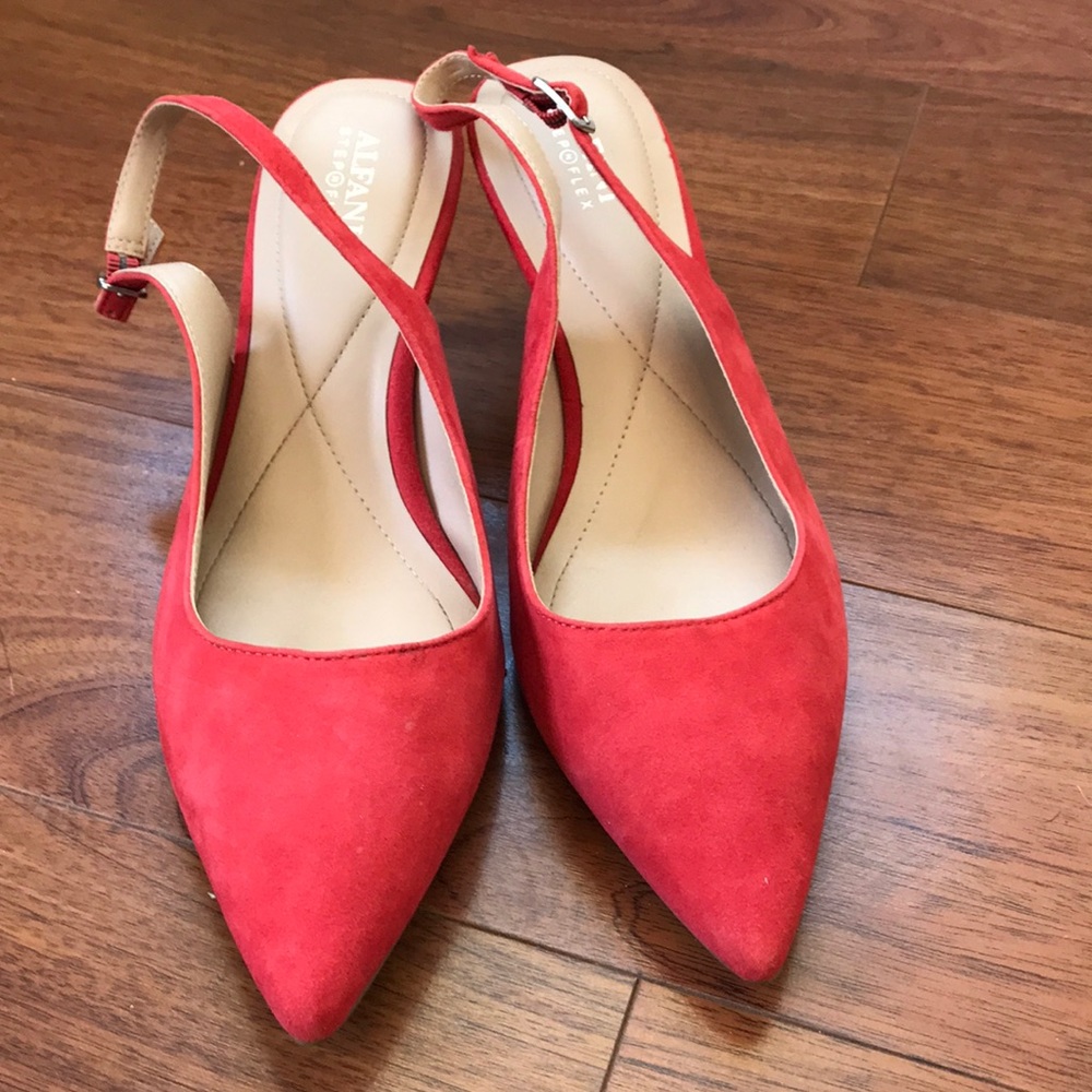 RED ALFANI SUEDE SLING-BACK HEELS